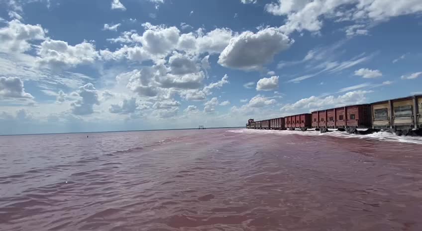 The train travels on the water.