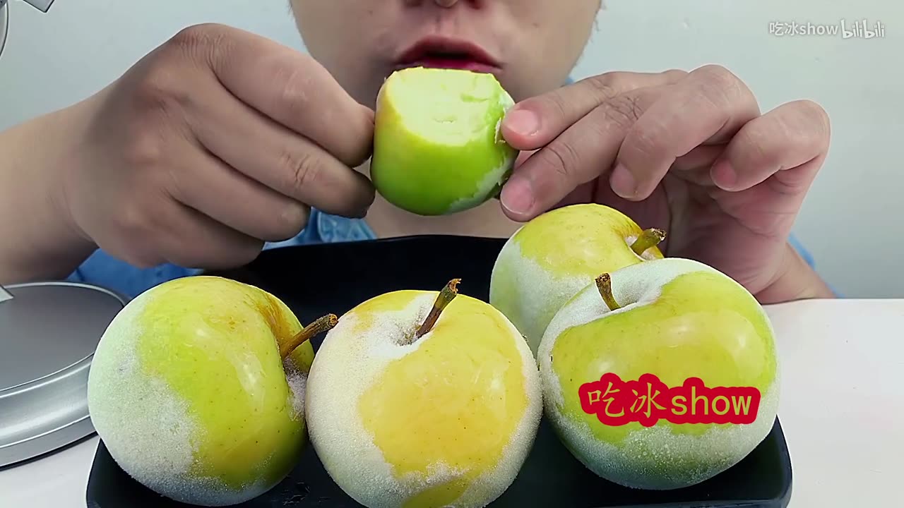 Eat 8 frozen green apples and listen to a different chewing sound