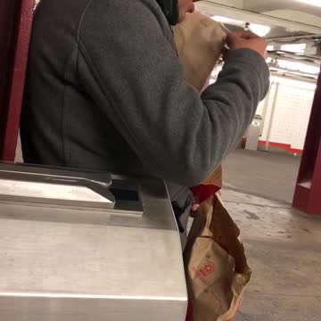 Sleepy guy eats french fries from mcdonalds and accidentally eats napkin