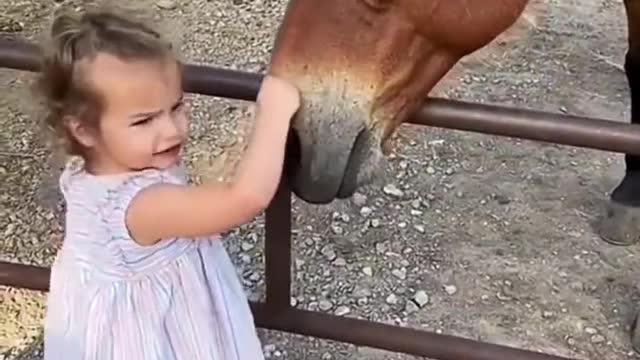 Gentle Horse Gives Little Girl A Warm Hug 😊