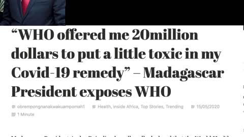 WHO offered me 20M dollars to put a little toxic in my COV-19 remedy – Madagascar Presiden