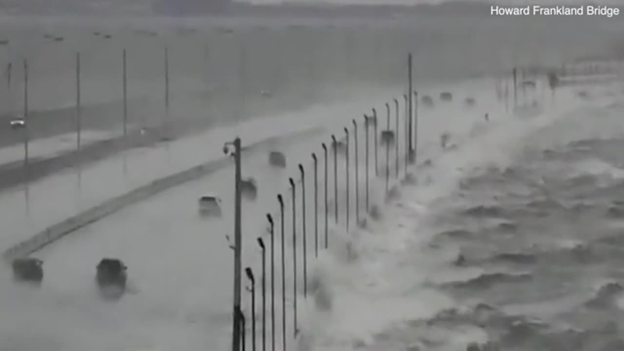 Dramatic Hurricane Helene monster waves crash over trucks in Florida