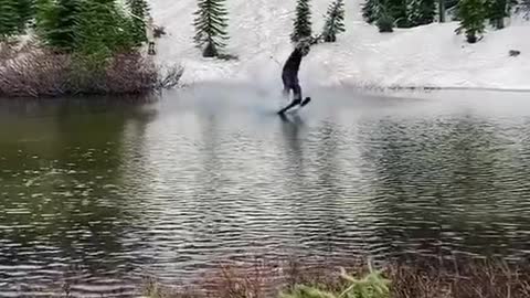 skateboard over water