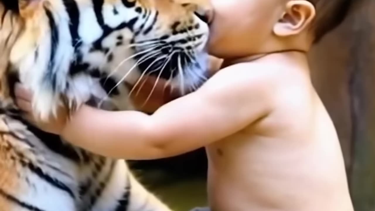 little kid with bengal tiger