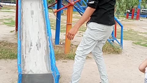 Daddy n daughter enjoying slide ride