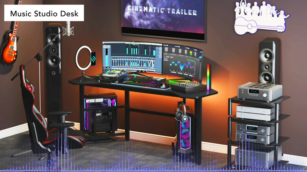 Tribesigns Gaming Desk, Ergonomic Gaming Computer Desk, 66.5 inch Large Wing-Shaped Studio