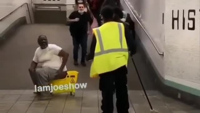 Homeless Man In Subway Shits In A City Workers Mop Bucket He Had To Go N Breaks The Mop Cops Show Up