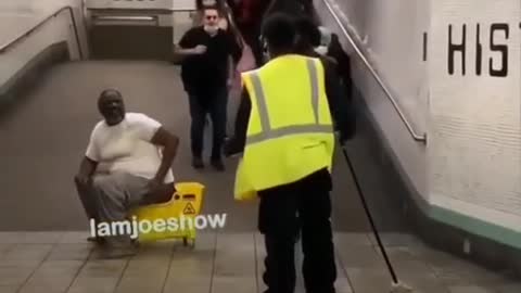 Homeless Man In Subway Shits In A City Workers Mop Bucket He Had To Go N Breaks The Mop Cops Show Up