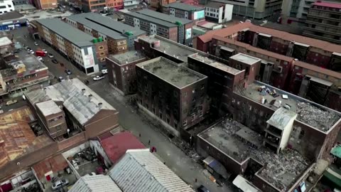 Drone reveals blackened Johannesburg building