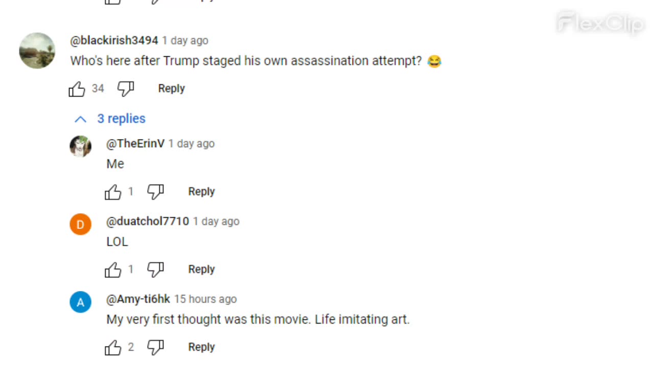 Bob Roberts Film YouTube Comments - Trump Assassination Attempt, Mocking, More