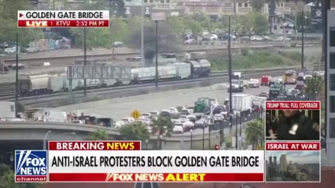 Anti-Israel protestor block the Golden Gate Bridge. Police showing up in riot gear: