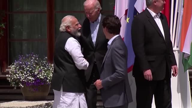 PM Modi with US President Joe Biden and PM Trudeau of Canada at G7 Summit ion Germany.