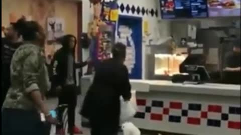 Woman goes crazy at a McDonalds Restaurant