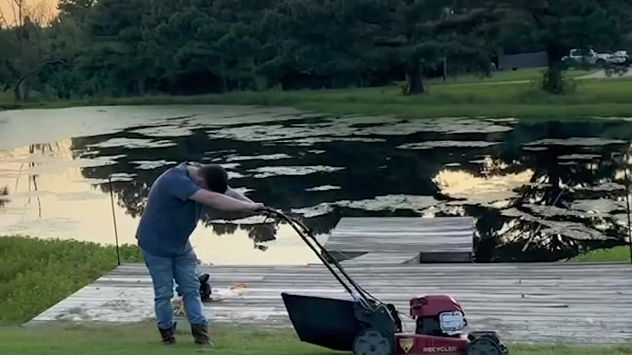 Husband has push along lawnmower 😅