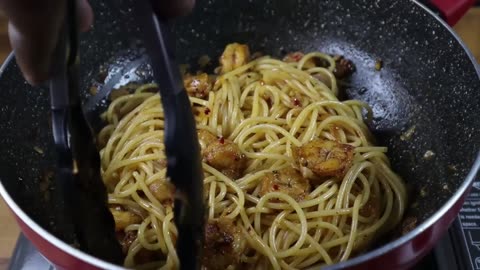 Spicy Butter Garlic Shrimp Pasta Recipe _ Prawn Pasta