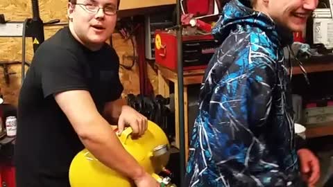 Guy getting air blown into his pants and screaming