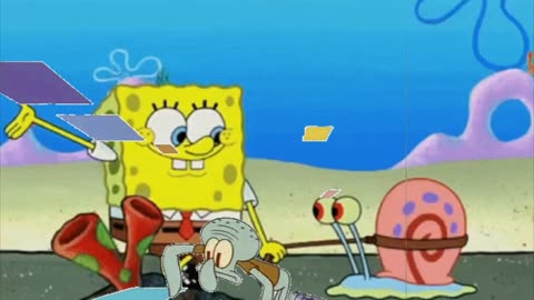 Squidward Is Playing With Tiles While SpongeBob Takes Gary For A Walk