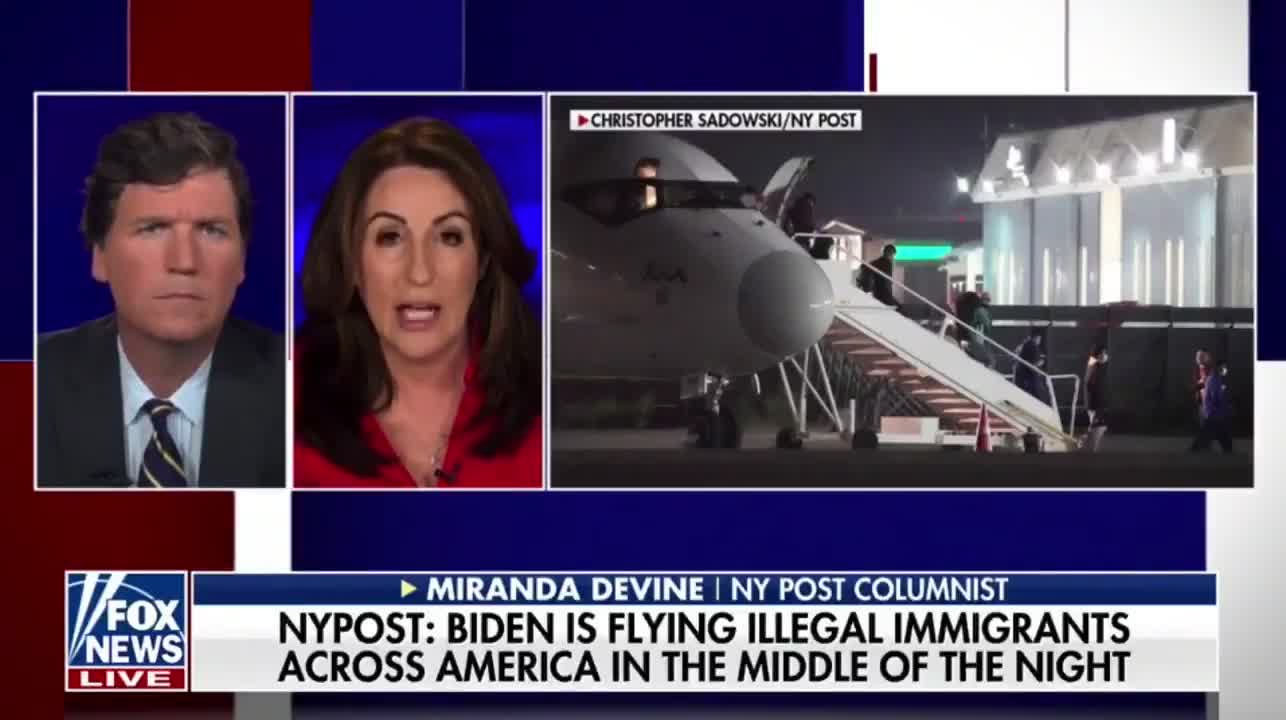 Miranda Devine tells Tucker Carlson that the Biden admin is flying planeloads of illegal immigrants from Texas to New York