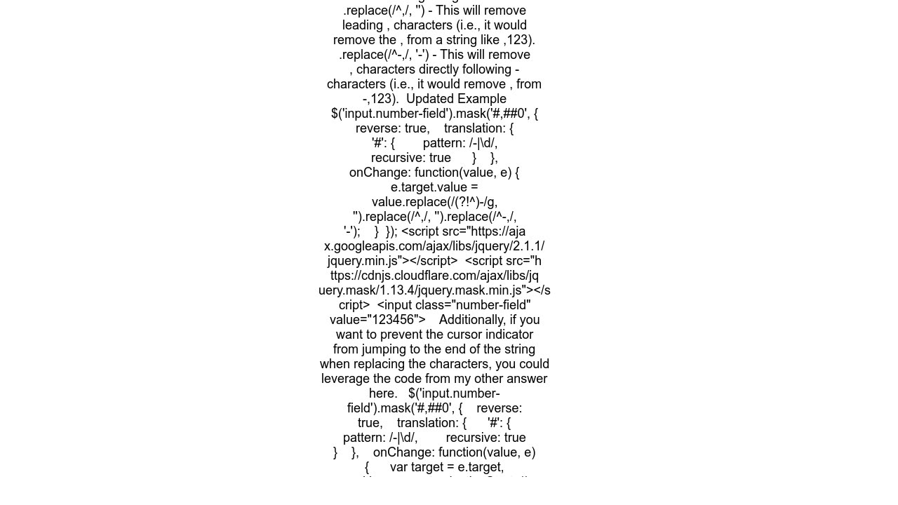 jQuery Mask Plugin mask for negative integers