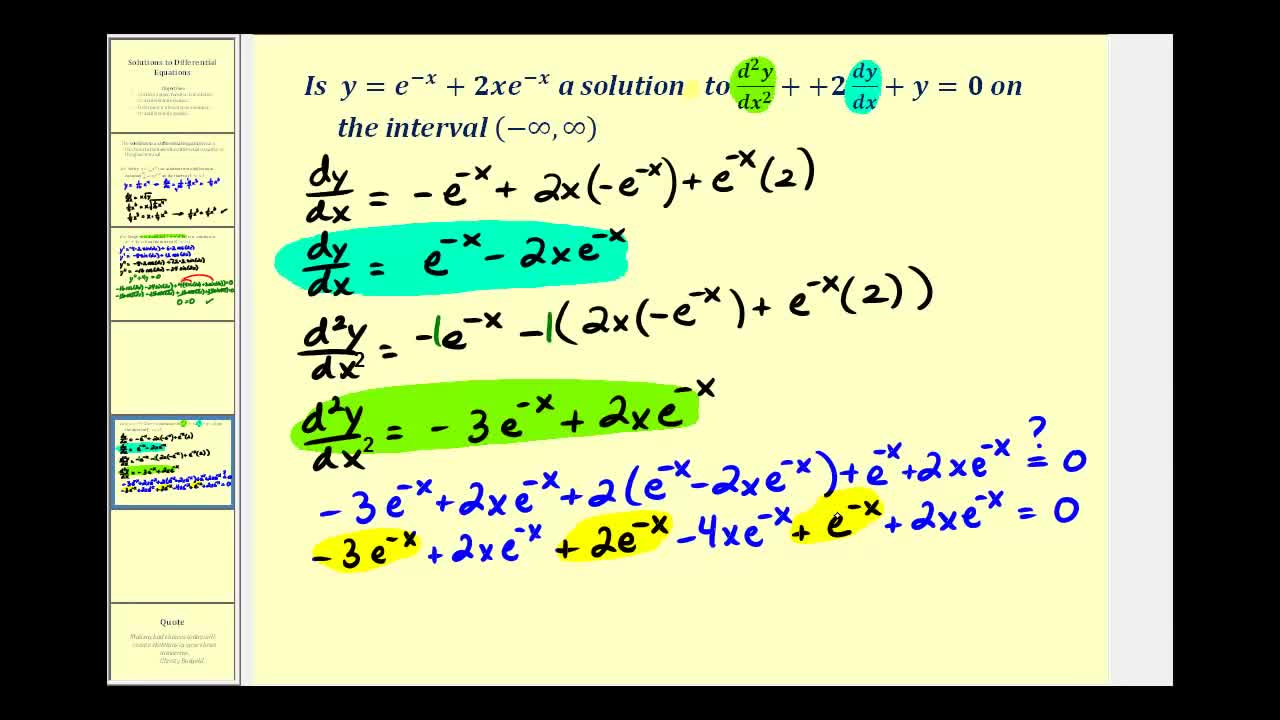 Verifying Solutions to Differential Equations, examples and explained