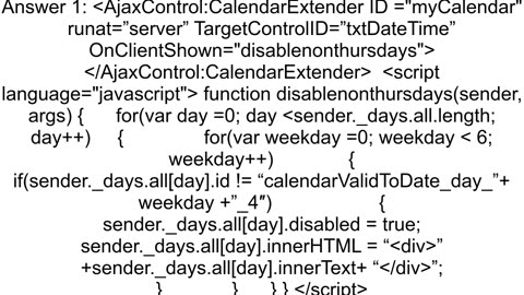 Higlightdisable specific dates in ajax calendar control based on database selection