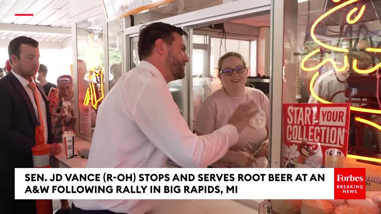 JD Vance Serves Root Beer At A&W Following Rally In Big Rapids, MI