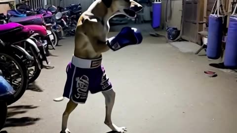 This dog is practicing boxing while standing