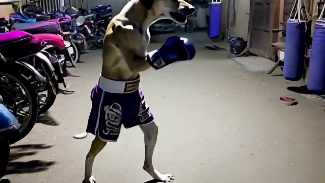 This dog is practicing boxing while standing