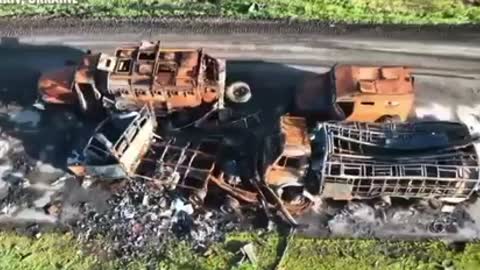 Russian column destroyed by Ukrainian forces in Kharkiv