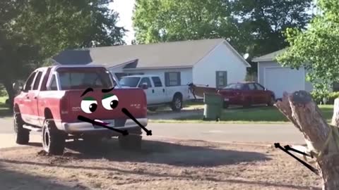 Trucks pulling up tree stumps with animation