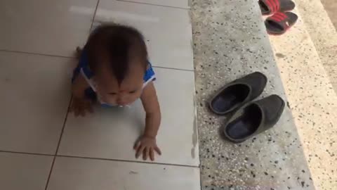 Cute baby crawling