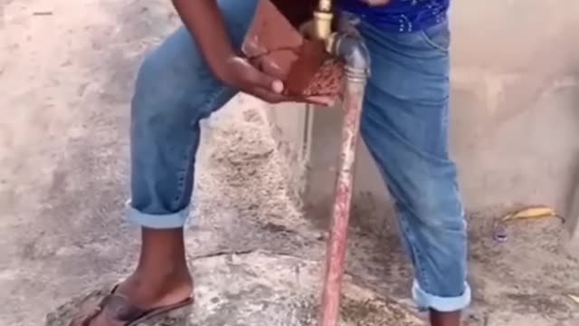Funny boy stealing water 🌊 from pump