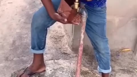 Funny boy stealing water 🌊 from pump