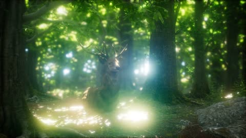 Great Red Deer in a Green Forest