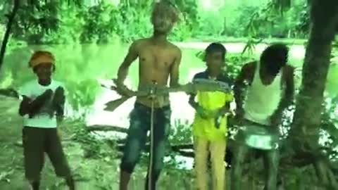 Funny english song signing by village boy dummy acting