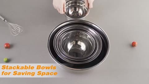 Umite Chef Mixing Bowls with Airtight Lids, 6 Piece Stainless Steel Metal Bowls