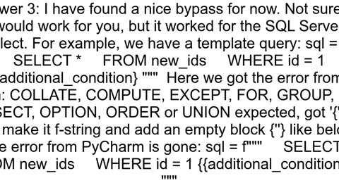 Disable PyCharm SQL inspection for one statement