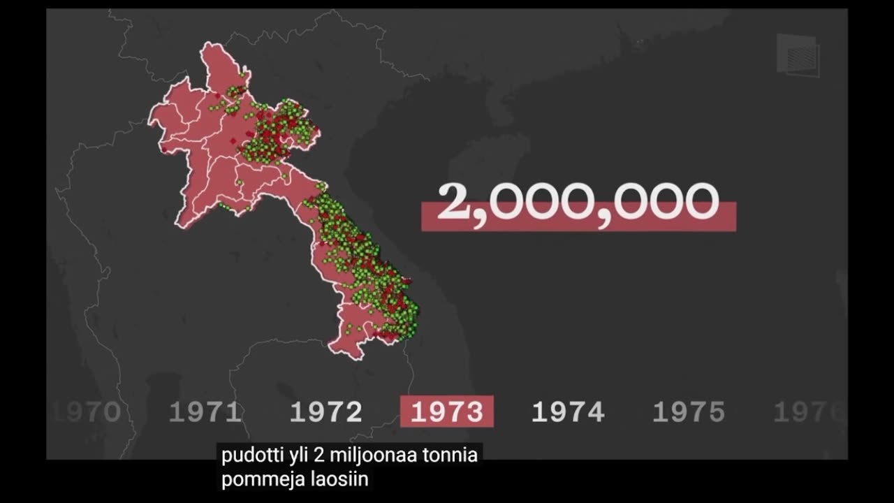 USA- Laos 260 miljoonaa pommia yli 350 000 uhria.