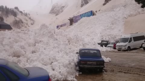 Russian Avalanche Destroys Carpark