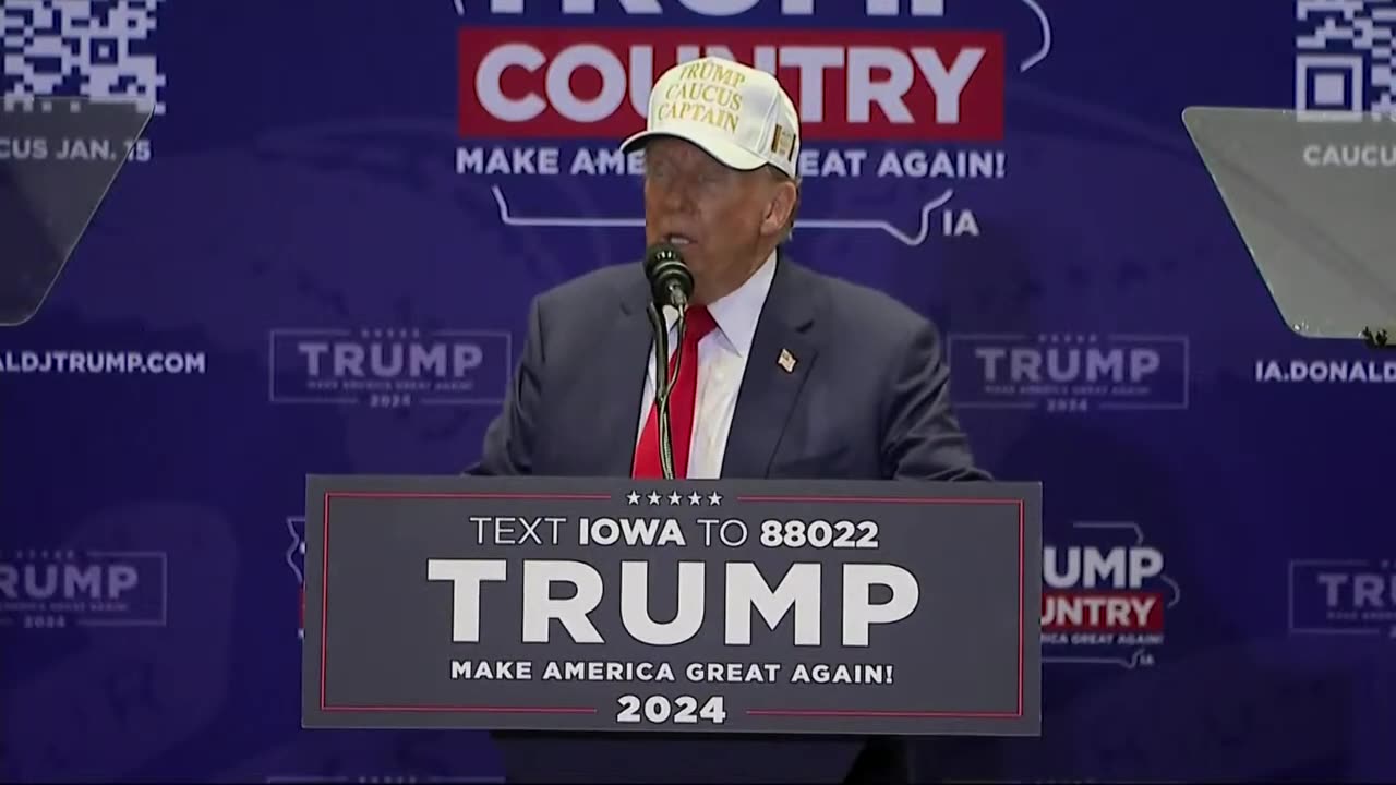 Former US President Donald Trump gives remarks in Indianola, IA