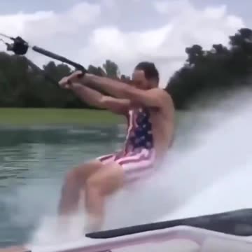 Water skiing with high skill and professional ability