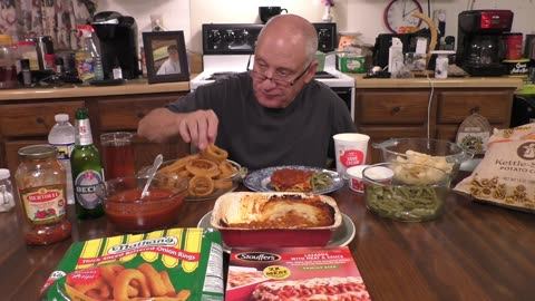 62. The Victory Dinner, Lasagna, Onion Rings, Bertolli Sauce, Green Bean and Chips. Tues, Oct 8,2024