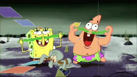 Squidward Is Playing With Tiles While SpongeBob And Patrick Play With Fake Mustaches