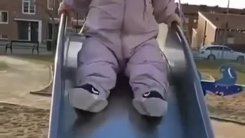 Courage Baby Tries Small Twister Alone While Mother Watch His Laugh