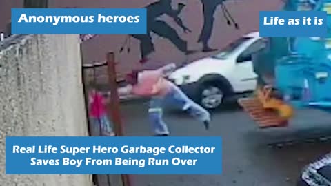 😱Real life super hero, garbage picker save boy from getting hit😱