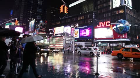 Times Square during a rainy night