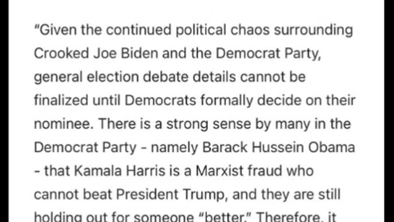 JUST IN — Trump campaign on debate with Kamala: