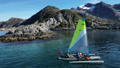 Sailing kayak Vengsøya, Grøtfjorden, Tromsø. Drone footage and Hobie Tandem Island