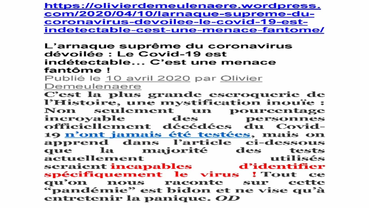 L’arnaque suprême du coronavirus dévoilée : Le Covid-19 est indétectable… C’est une menace fantôme !