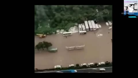 China in flood Chinese flood tore down buildings